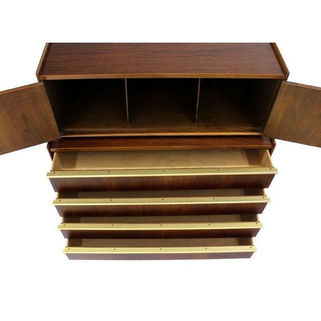 Edmond Spence Walnut Brass Two Part High Gentleman's Chest Dresser Cabinet MINT For Sale - Image 6 of 10