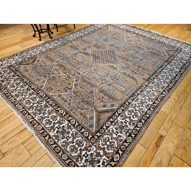 Vintage Persian Bakhtiari Rug, Hand-Knotted Wool, Allover Geometric Pattern, Camelhair & Ivory, 8x11 For Sale - Image 9 of 18