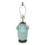 Late 20th Century Chinoiserie Pomegranate Table Lamp With Crackle Glaze in Celadon Green For Sale