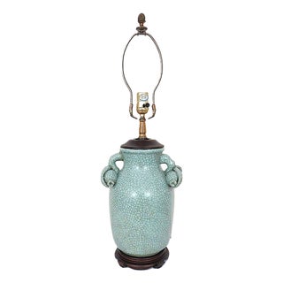 Late 20th Century Chinoiserie Pomegranate Table Lamp With Crackle Glaze in Celadon Green For Sale