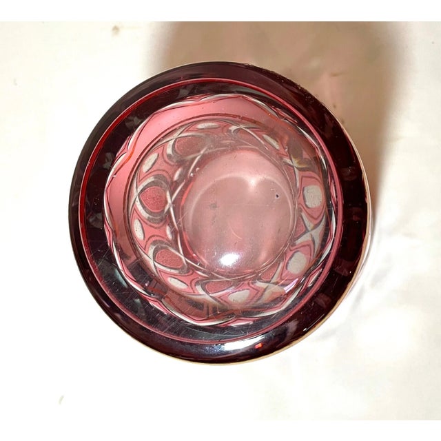 Antique Bohemian Czech Ruby Red Cut to Clear Gilded Gold Art Glass Crystal Vase For Sale - Image 10 of 12