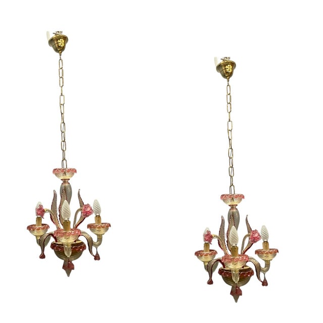Venetian Pink Murano Glass Chandeliers, 1960s, Set of 2 For Sale - Image 13 of 13