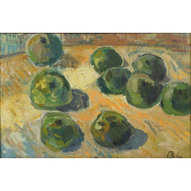 French Early 20th Century Impressionist Green Apple Still Life Painting For Sale - Image 3 of 8