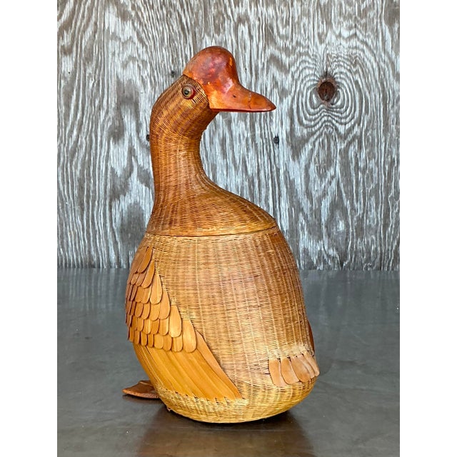 Late 20th Century Vintage Boho Shanghai Weave Duck Lidded Basket For Sale - Image 5 of 6