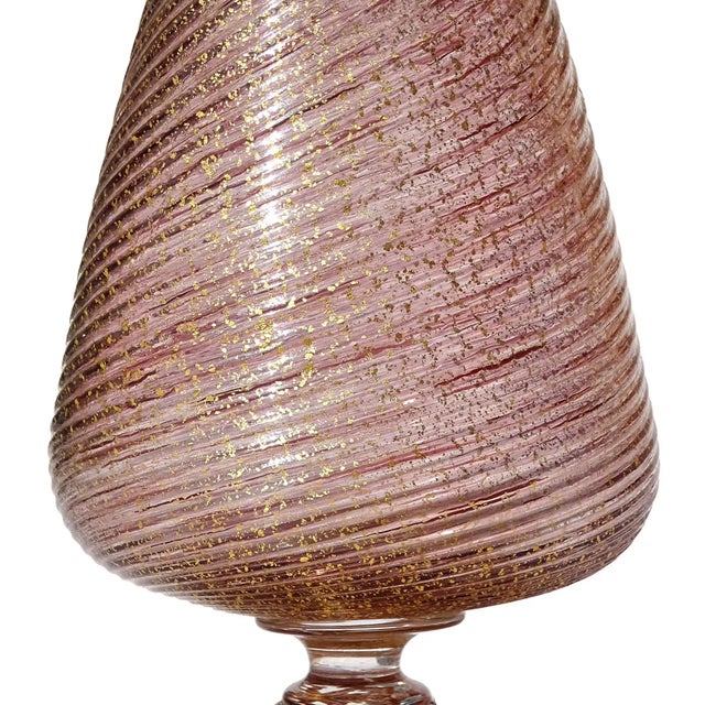 Vintage Murano Barovier Toso Amethyst Gold Flecks Italian Art Deco Glass Footed Flower Vase For Sale In Orlando - Image 6 of 9