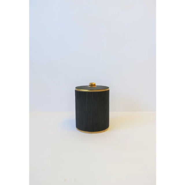Contemporary Italian Porcelain Vanity Box by L'Objet, Dark Charcoal Grey and Gold, Italy For Sale - Image 3 of 8