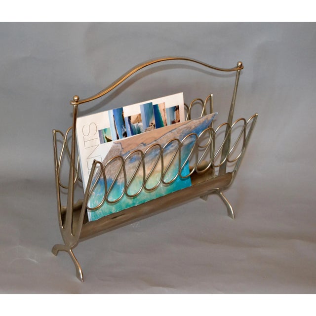 1970s Osvaldo Borsani Style Mid-Century Modern Scrolled Stainless Steel Magazine Rack For Sale - Image 5 of 10