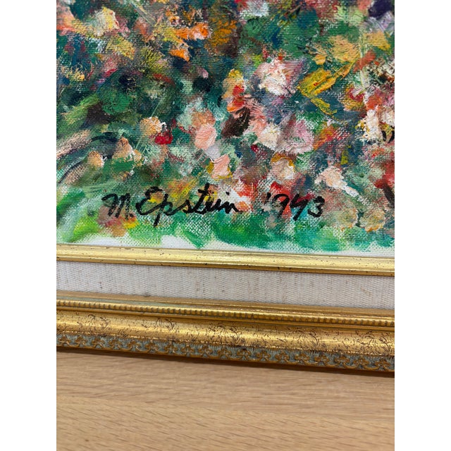 Impressionist Colorful Flower Botanical Garden Oil Painting, Framed, Signed M. Epstein, Dated 1943 For Sale In New York - Image 6 of 8