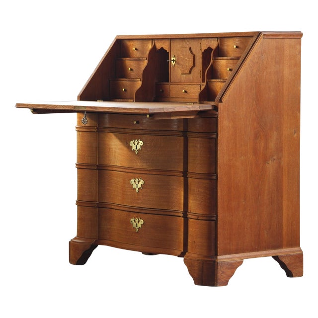 Vintage Oak Fold Down Secretary Bureau in Style of Kjærnulf, 1960s For Sale