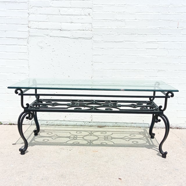Farmhouse Vintage 19th Century French Wrought Iron Indoor/Outdoor Coffee Table With 1" Thick Table Top Glass For Sale - Image 3 of 18
