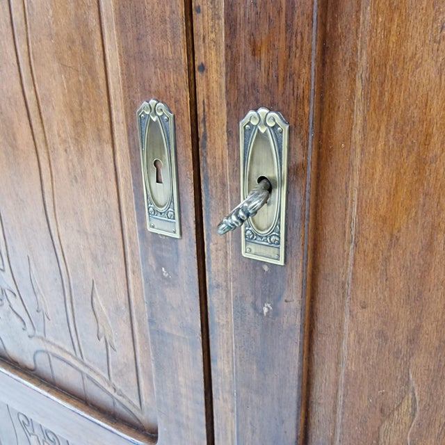 Viennese Art Nouveau Walnut Wardrobe with Floral Marquetry from Jacob & Josef Kohn, 1890s For Sale - Image 16 of 18