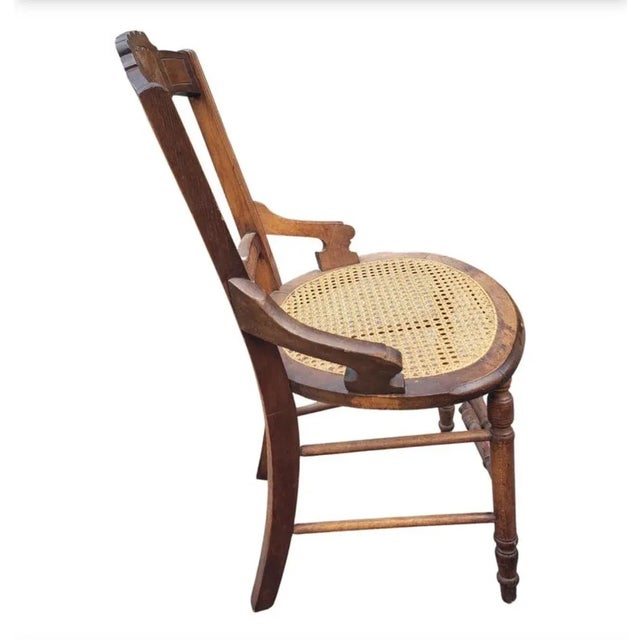 Brown Set of Four Late Victorian Walnut Inlays and Cane Seat Dining Chairs For Sale - Image 8 of 11