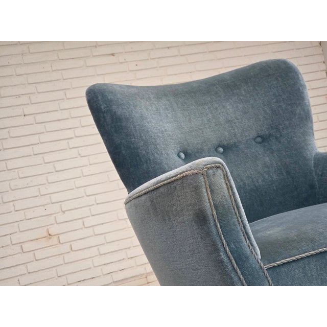 Set of Vintage Danish Chair with Ottoman in Blue Furniture Velour and Oak, 1960s For Sale - Image 15 of 18