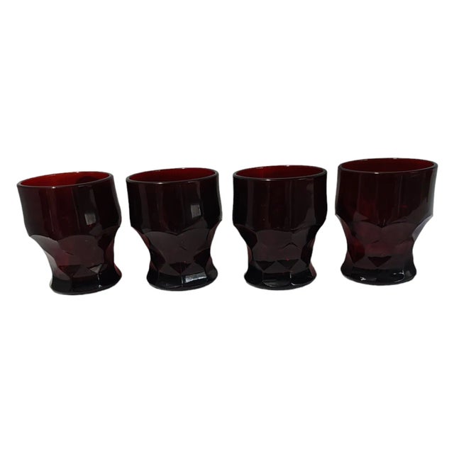Mid 20th Century Vintage Deep Ruby Red Anchor Hocking Honeycomb Georgian Glasses- Set of 4 #S14 For Sale - Image 5 of 7