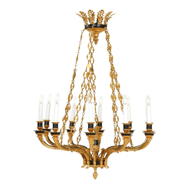 French Empire Style Gilt Bronze Ten Armed Chandelier For Sale