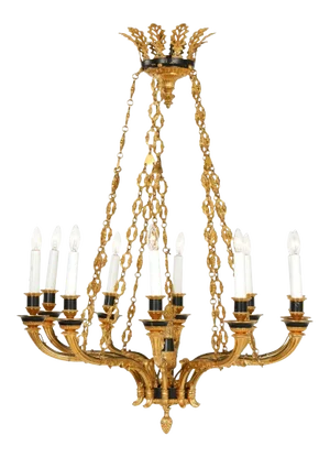 French Empire Style Gilt Bronze Ten Armed Chandelier