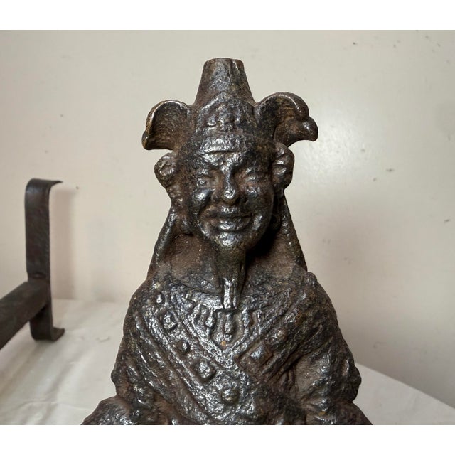Metal Antique Pair 19th Century Chinese Emperor & Empress Cast Iron Fireplace Andirons For Sale - Image 7 of 16