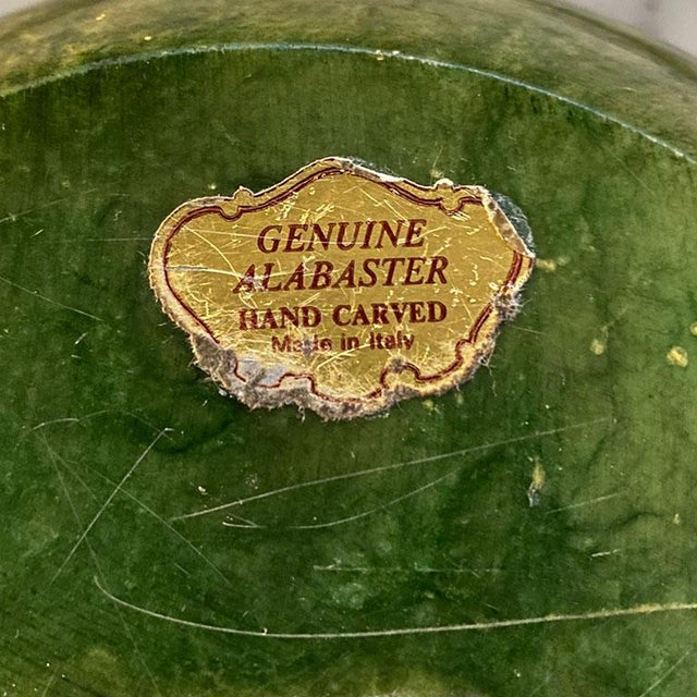 Large Round Emerald Green Alabaster Trinket Box With Hinged Lid - Italy For Sale - Image 4 of 6