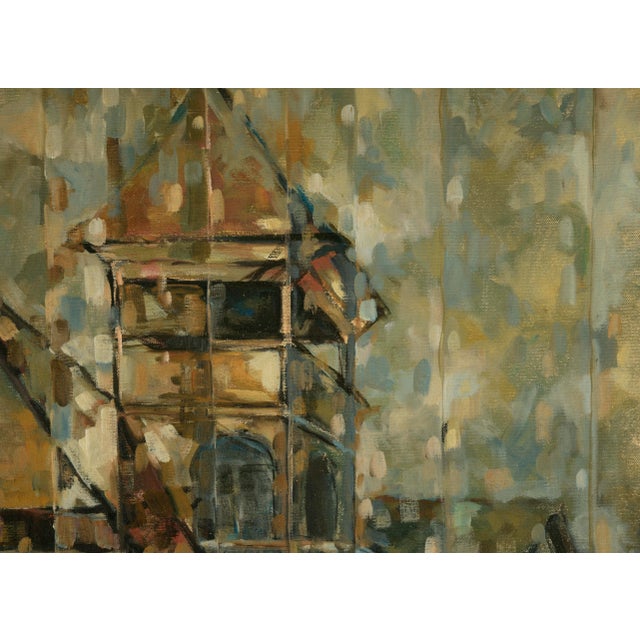 1960s "The Victorian Sentinel" - Mid-Century Architectural Landscape in Oil on Canvas by Helen Landgraf For Sale - Image 5 of 10