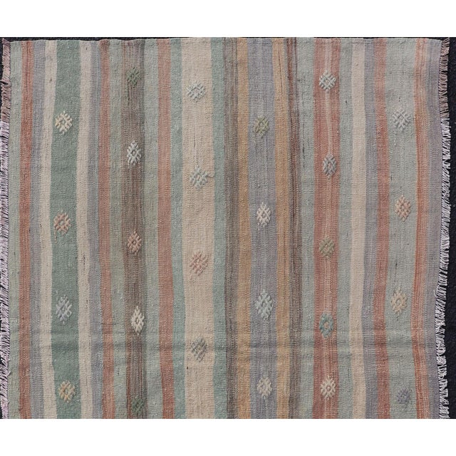 Measures: 3'1 x 4'8 Colorful Vintage Turkish Flat-Weave Kilim Rug with Geometric Striped Design. Keivan Woven Arts / rug...