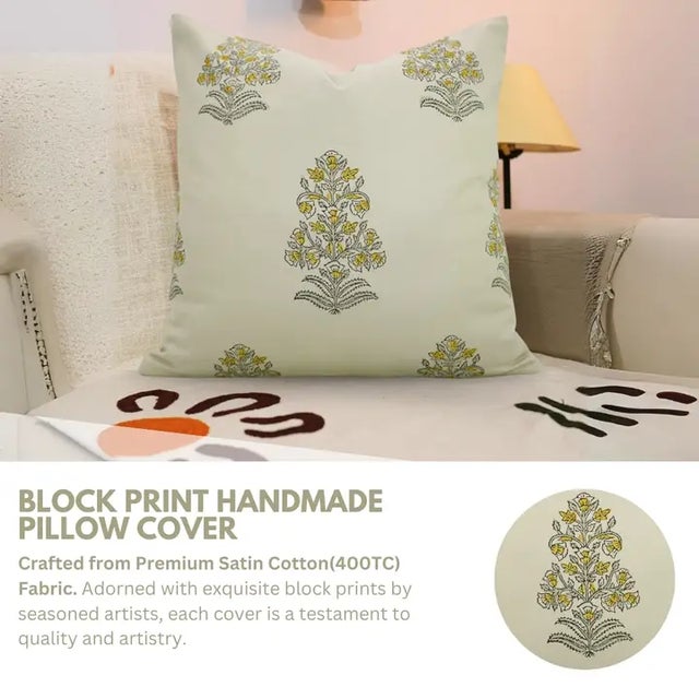 Elevate your interiors with the regal charm of our “Sikandar” block print handmade cushion cover, crafted from lustrous...