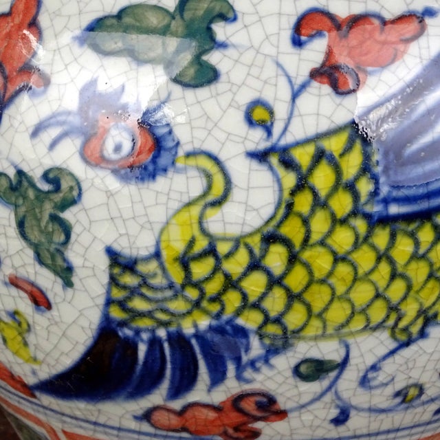 Chinese Vintage Ceramic Pot,Blue and White Famille Verte Porcelain Jar Hand Painted Phoenix Pattern For Sale In Seattle - Image 6 of 9