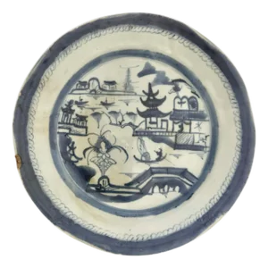 19th Century Chinese Canton Blue and White Porcelain Display Plate