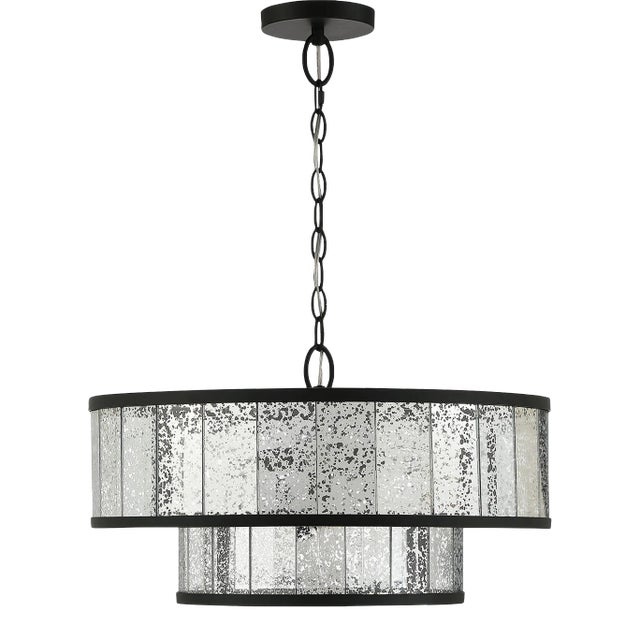 Chelsea 4-Light Mirrored Two-Tier Drum Chandelier For Sale