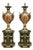 French Louis XVI Style Porcelain Vases With Pedestals – Emerald Green, Gold Leaf & Bronze Decorative Set For Sale