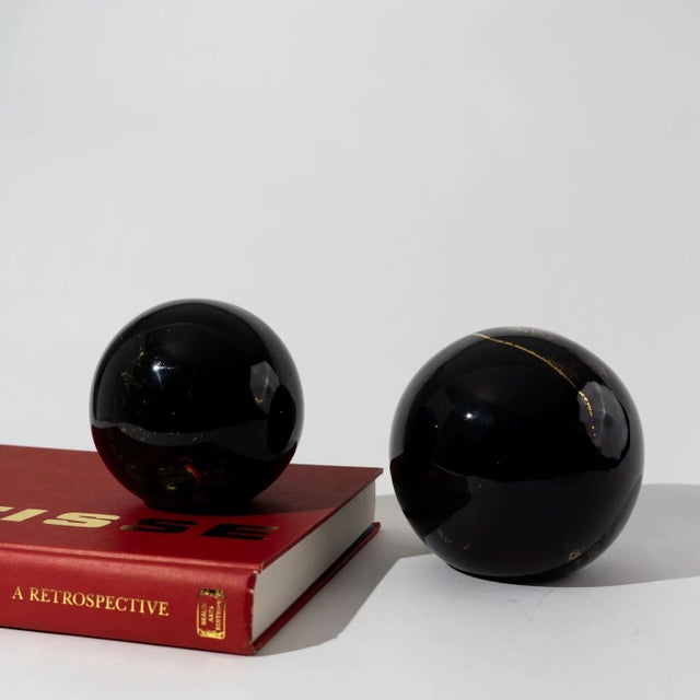 1980s Vintage Black and Gold Ceramic Globes - a Pair For Sale - Image 5 of 12