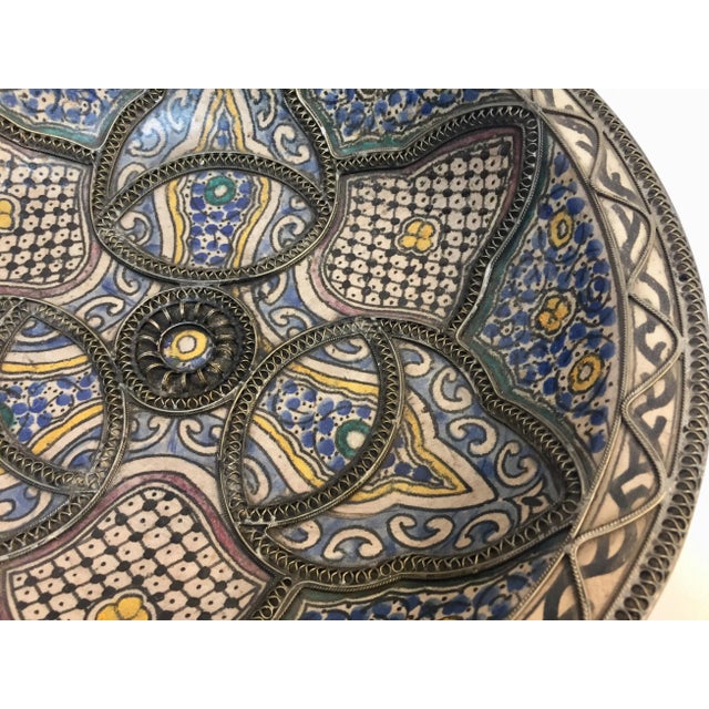 Handcrafted antique large Moroccan polychrome decorative ceramic plate from Fez. Bleu de Fez, very nice designs hand...