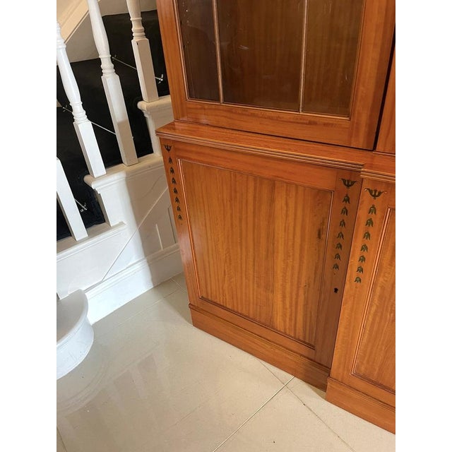 Wood Large Satinwood Astral Glazed Breakfront Display Cabinet with Original Painted Decoration, 1930s For Sale - Image 7 of 15