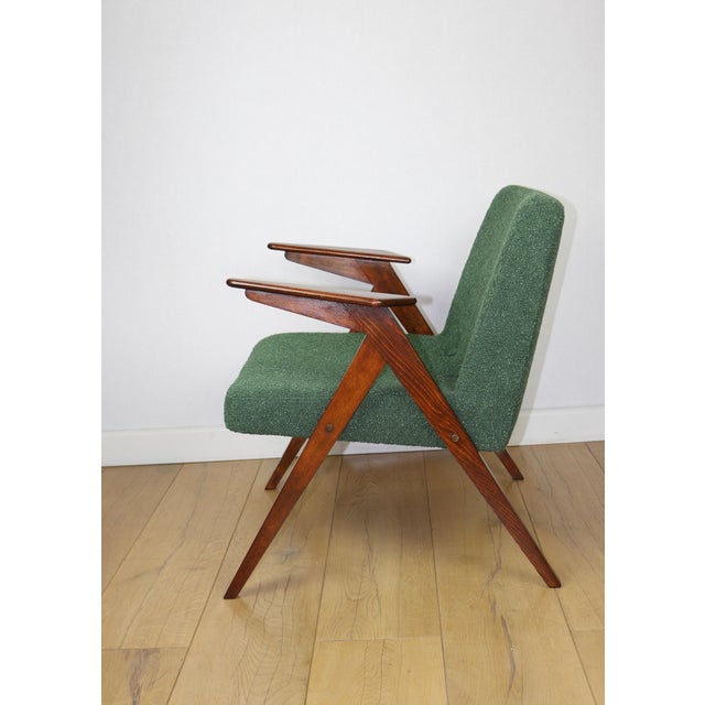 Industrial Green Bouclé Bunny Lounge Chair attributed to J. Chierowski, 1970s For Sale - Image 3 of 13