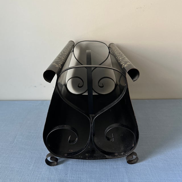 Late 20th Century Hand Painted Tole Equestrian Horse Magazine Rack Black Metal Vintage For Sale - Image 9 of 12