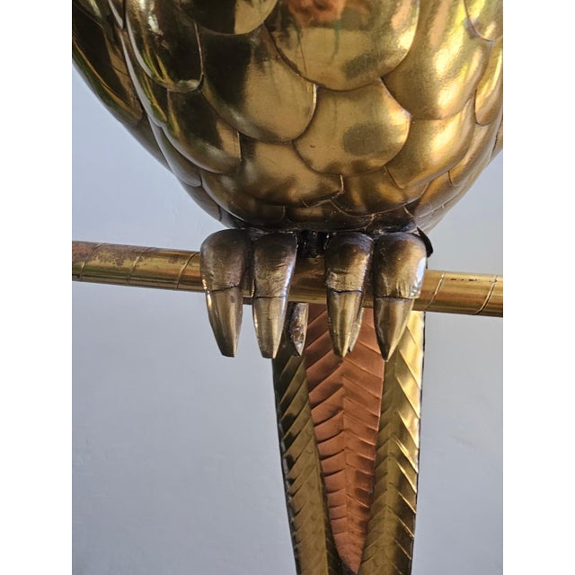 Metal 1970s Sergio Bustamante Style Brass and Copper Parrot on Stand For Sale - Image 7 of 12