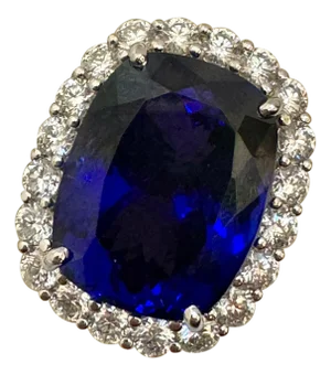 43.74 Ct Cushion-Cut Tanzanite & 4 Ct Diamond Ring in 14K White Gold Size 6.5