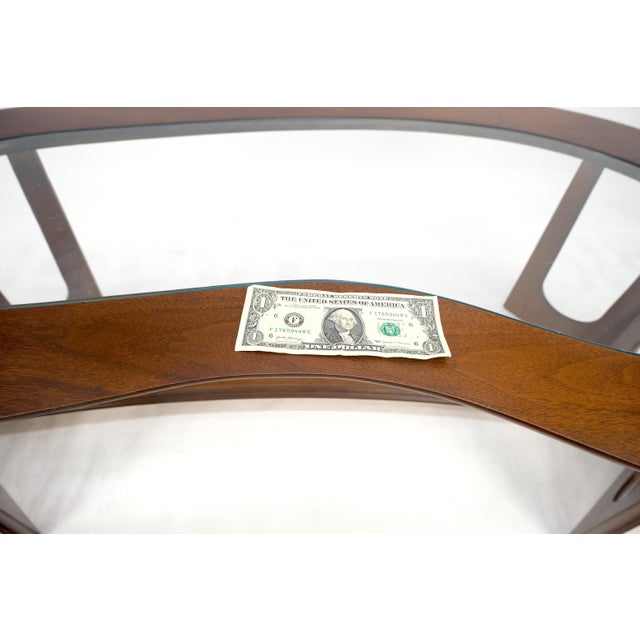 Wood Oiled Walnut Boomerang Kidney Shape Glass Top Stretcher Base Coffee Table Mint! For Sale - Image 7 of 15