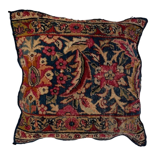 Pillow W/Antique Persian Rug Fragment, 1'5" X 1'5" For Sale