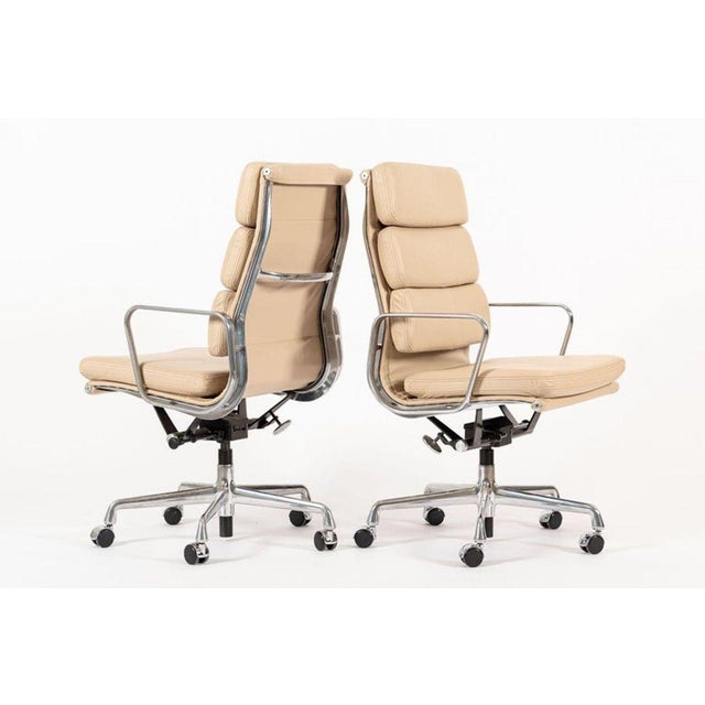 Herman Miller Eames Tall Tan Leather Desk Chair Soft Pad Pair For Sale In Detroit - Image 6 of 15