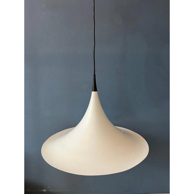Metal Mid-Century Danish White Space Age Witch Hat Pendant Lamp For Sale - Image 7 of 11