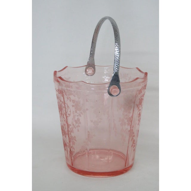 Art Deco Early 20th Century Fostoria Versailles Pink Depression Glass Ice Bucket With Metal Handle 4503b For Sale - Image 3 of 16