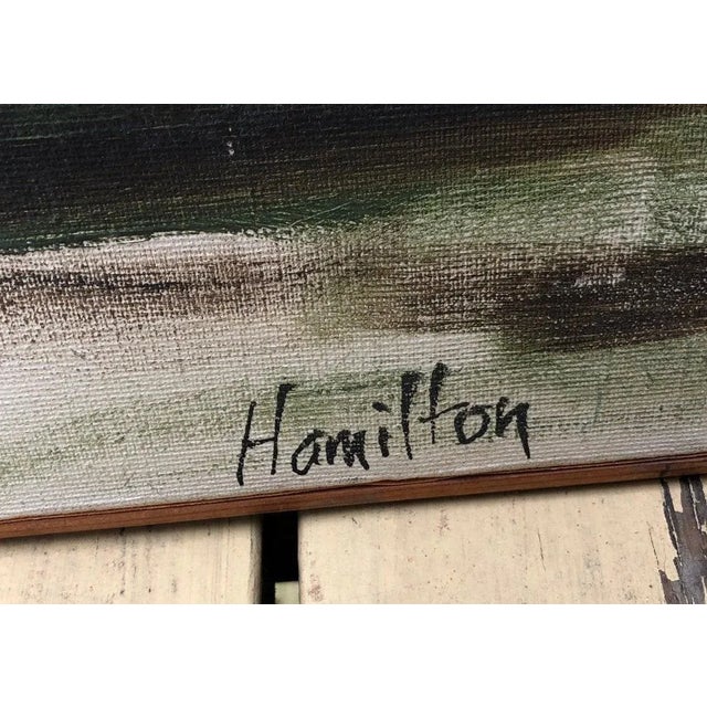 -Vibrant, large abstract work by BETTE HAMILTON. Oil paint on stretched canvas mounted in a simply constructed, wood...