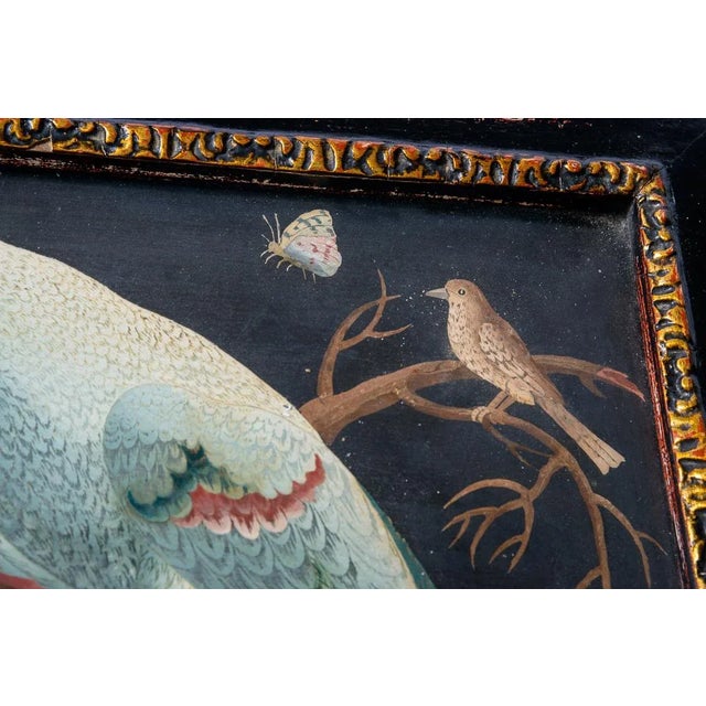 Pair French Drinks Table Faux Bamboo With Painted Birds Under Glass For Sale - Image 9 of 12