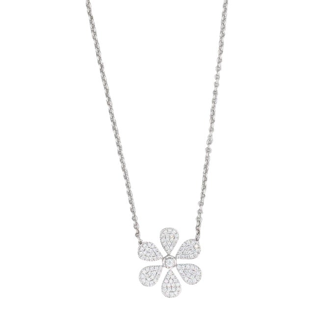 New 0.45ctw Diamond Flower Pendant 14k White Gold Cable Chain 17-19" Adjustable For Sale