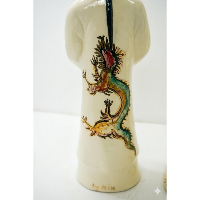Mid 20th Century Vintage Hollywood Regency Signed Ceramic Asian Figures For Sale - Image 5 of 8