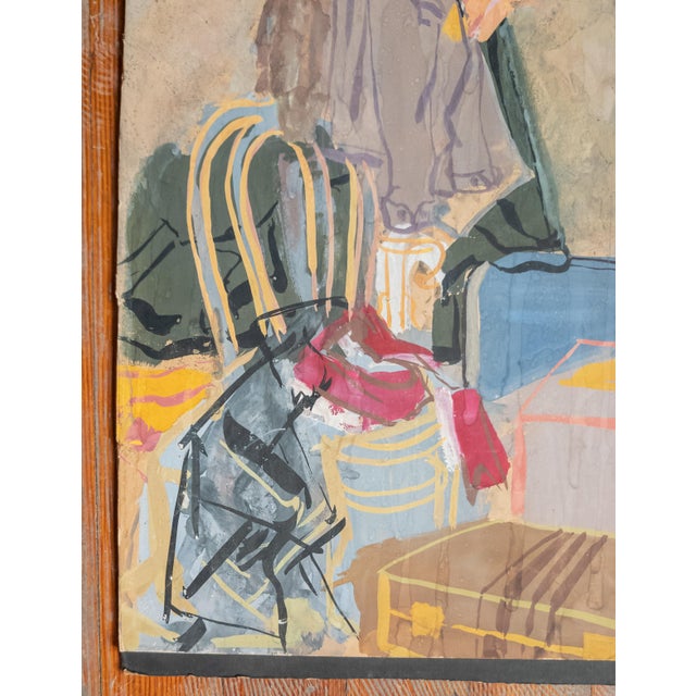 Late 20th Century Mid-Century Gouache Painting of a Cluttered Corner, Unsigned For Sale - Image 5 of 7