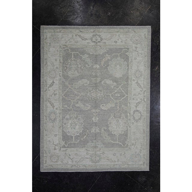Textile Turkish Oushak Rug Soft Gray & Faded Green Handwoven Wool 5'3" X 6'11" For Sale - Image 7 of 8