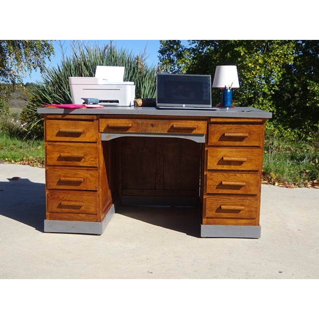 Wood Vintage American Oak Desk, 1950s For Sale - Image 7 of 18