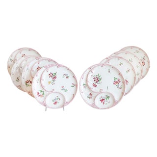 French 19th Century Sarreguemines Majolica Asparagus Plates with Pink Flowers For Sale