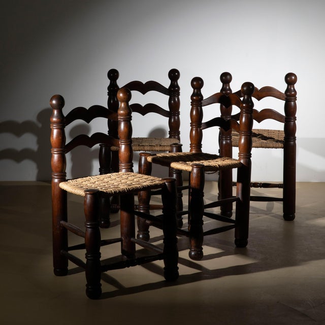 Woven Straw Dining Chairs in the style of Charles Dudouyt, France, 1940s, Set of 4 For Sale - Image 9 of 11